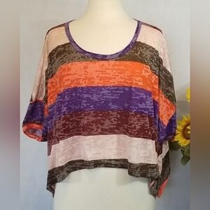 Love Rocks Stripe Oversize Crop Tee Shirt Large